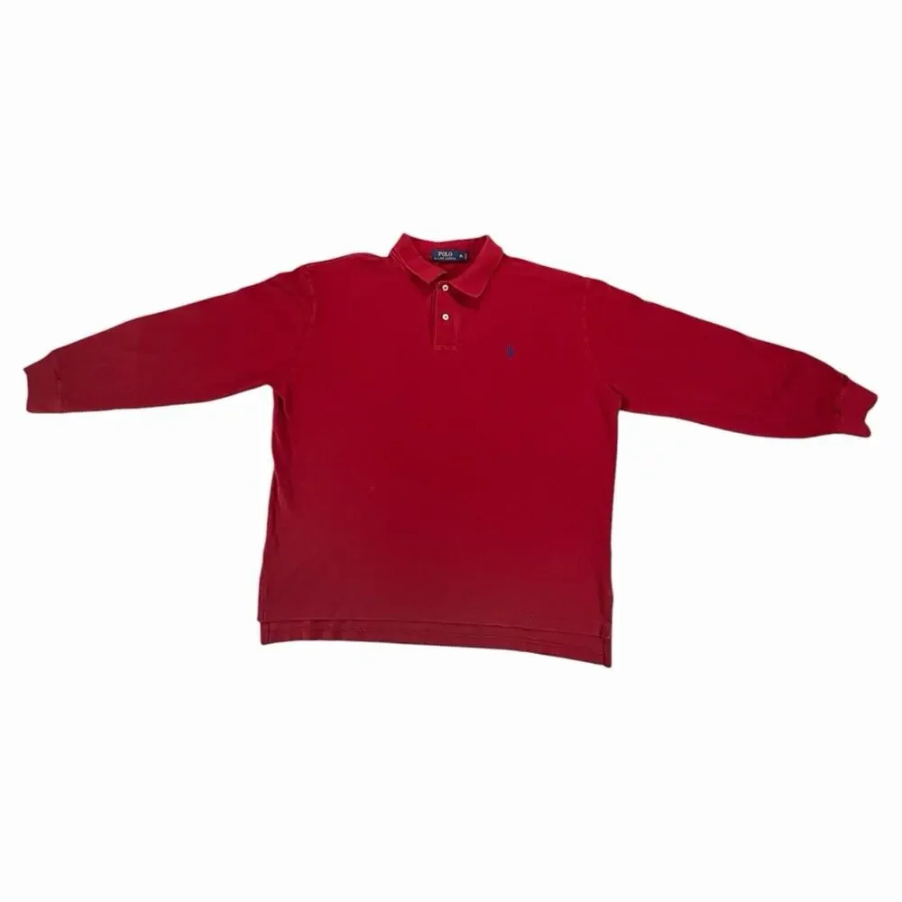 Polo Ralph Lauren Men’s XL Red Long Sleeve Polo Shirt Blue Pony Cotton Classic